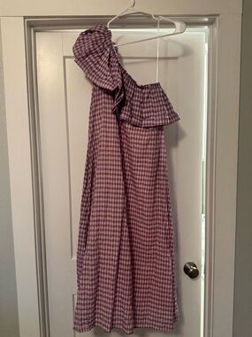 Never a Wallflower One Shoulder Purple Gingham Ruffle Dress